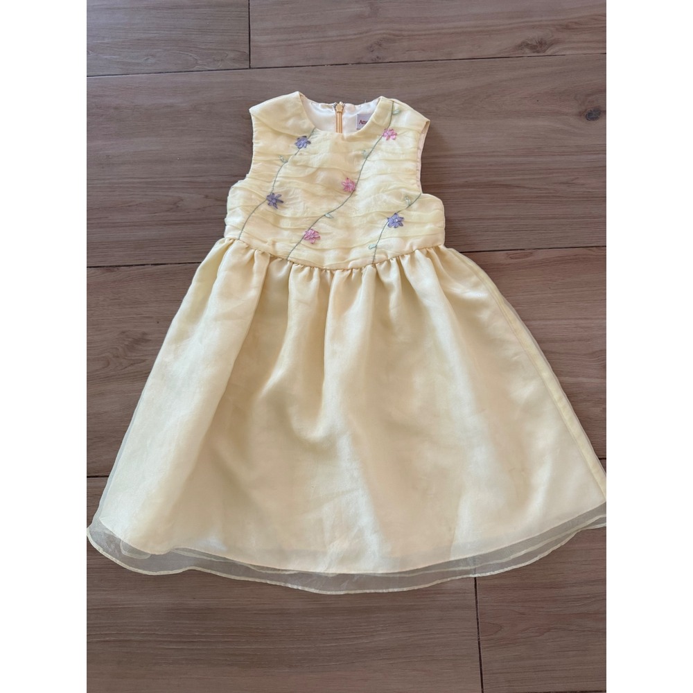 American Girl Girls Yellow Floral Embroidered Organza Party Dress Size 6 Formal - Picture 1 of 5